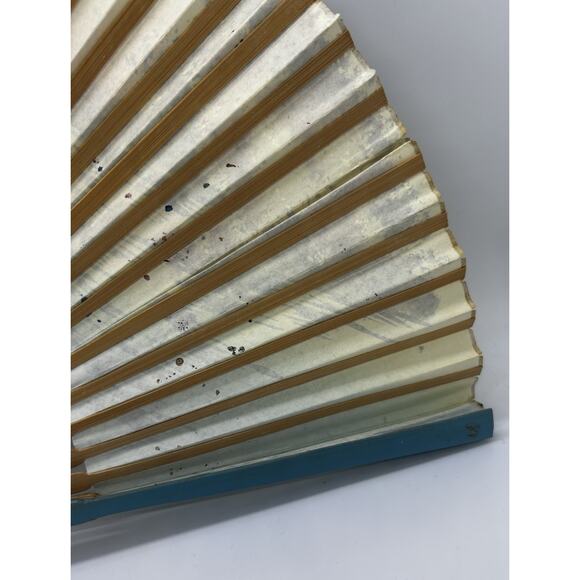 Vintage Oriental Wood & Paper Hand-Painted Folding Hand Fan Swans Flowers Rare - Picture 8 of 9